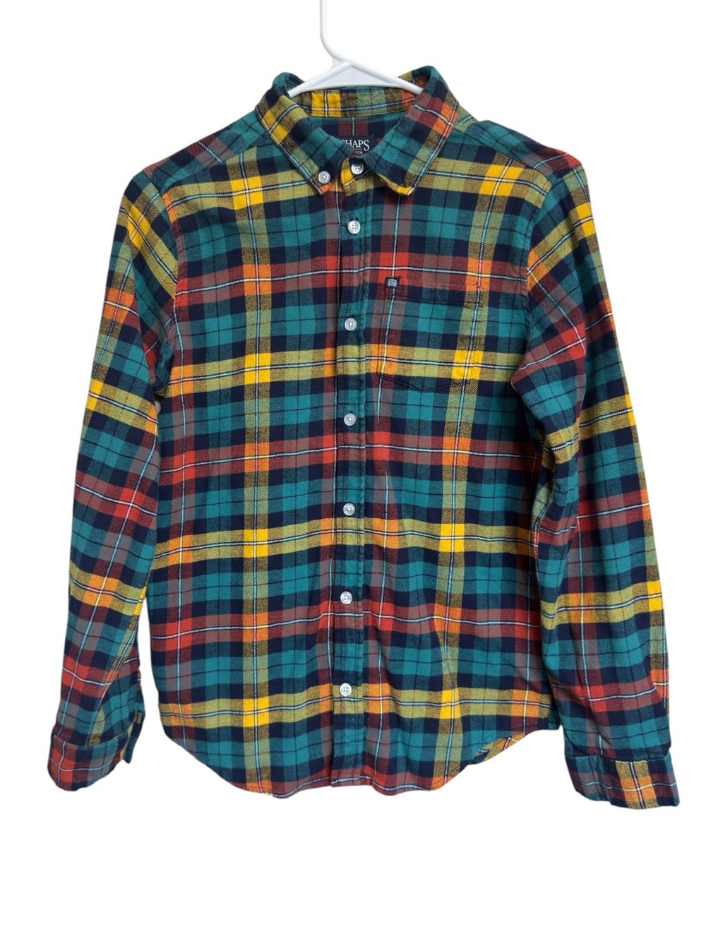 CHAPS Boy’s Long Sleeve Flannel Plaid Button-Up Shirt EUC large